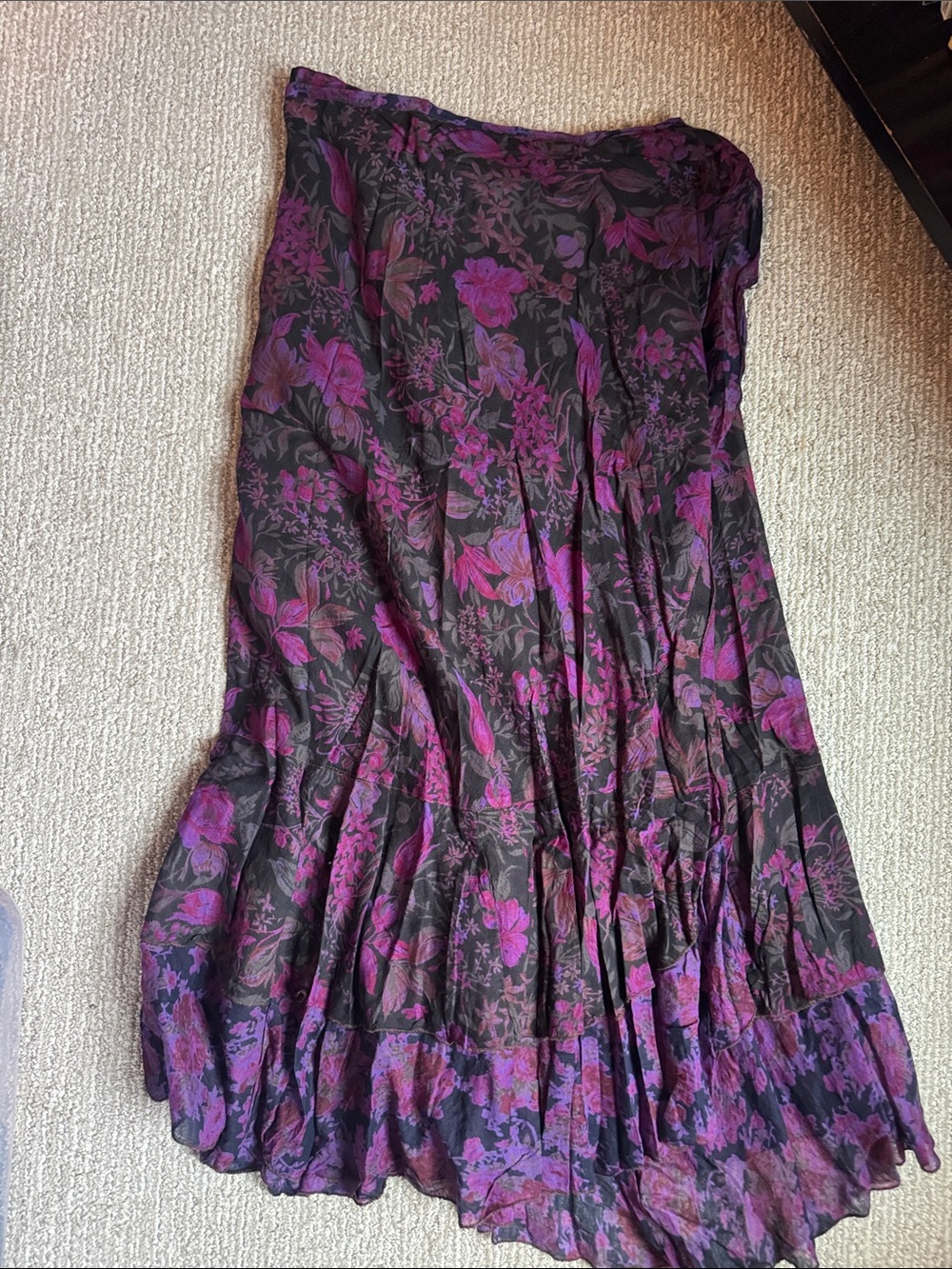 Black Wrap Maxi Skirt with Purple Floral Print
